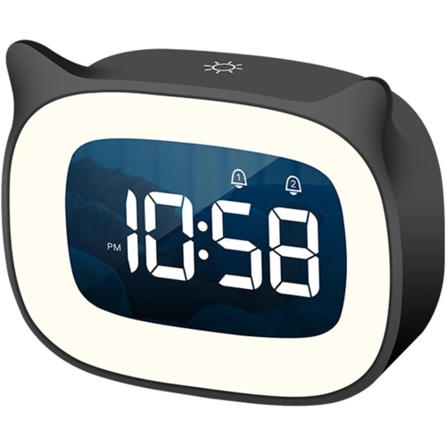 Image 1 de 3.. Kids Alarm Clock with Night Light and 18 Ringtones, Rechargeable, Cute Cat Ear Clock, Great Birthday Gift for Boys and Girls, Digital Clock for Kids