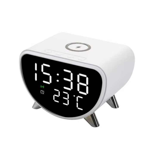 15w 3 in 1 wireless charger with clock, alarm, thermometer function, smart wireless charging white