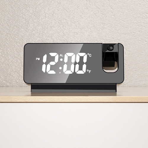Image 1 de 4.. Projecteur Réveil LED Affichage numérique Projection Réveille-matin Silent Mirror USB Horloge de bureau avec projecteur 180° pour chambre Affichage
