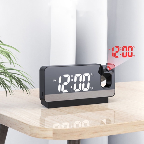 Projector Alarm Clock LED Display Digital Projection Alarm Clock Silent Mirror USB Office Clock with 180° Projector for Bedroom Digital Alarm Clock