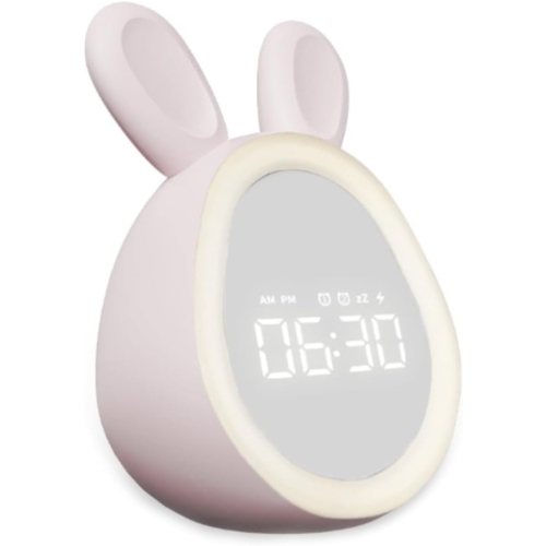 GREEN SCENIC  Cartoon Rabbit Alarm Clock Student Electronic Digital Cute Time Rabbit Smart Plastic Alarm Clock With Night Light (Pink)