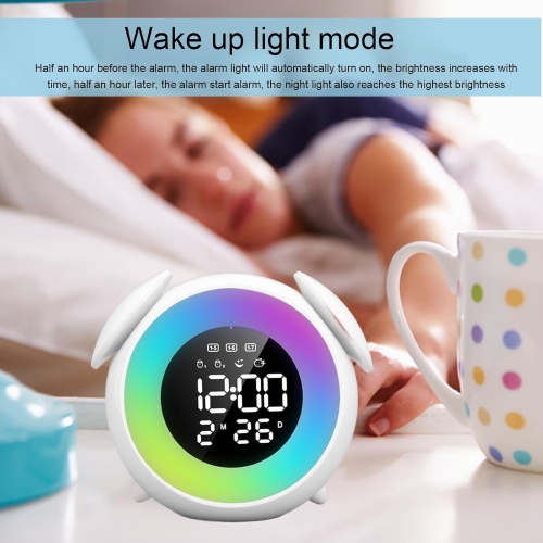 LED Wake-up Light Alarm Clock Rechargeable Digital Music Bedroom Alarm Clock, Cool Wake-up Light Multi-function Electronic Clock Bedside Lamp