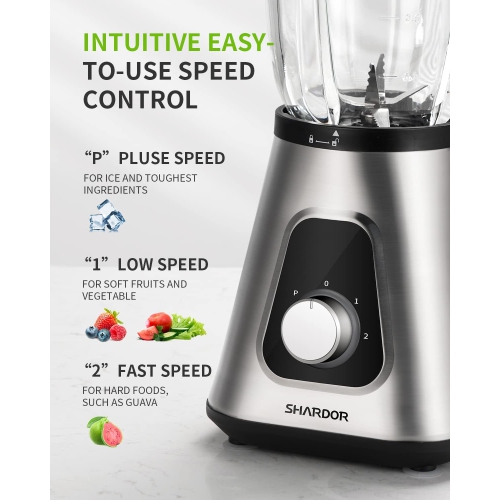 SHARDOR 1200W Blender for Shakes and Smoothies - Silver