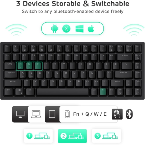 Clavier de jeu mécanique sans fil Bluetooth/RVB 2,4 GHz 75 % RK84 de RK ROYAL KLUDGE, clavier à trois modes connectable avec commutateur brun tactile