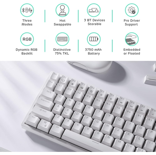 Clavier de jeu mécanique sans fil Bluetooth/RVB 2,4 GHz 75 % RK84 de RK ROYAL KLUDGE, clavier à trois modes connectable avec interrupteur rouge