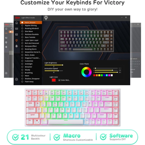 Clavier de jeu mécanique sans fil Bluetooth/RVB 2,4 GHz 75 % RK84 de RK ROYAL KLUDGE, clavier à trois modes connectable avec interrupteur rouge
