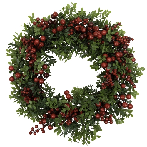 Red Berry and Boxwood Artificial Christmas Wreath - 20" - Unlit
