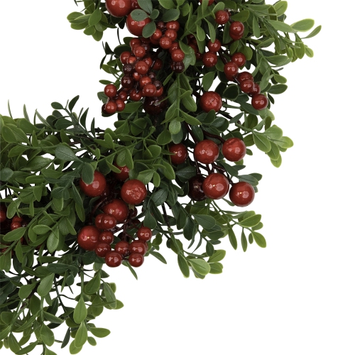 Red Berry and Boxwood Artificial Christmas Wreath - 20" - Unlit