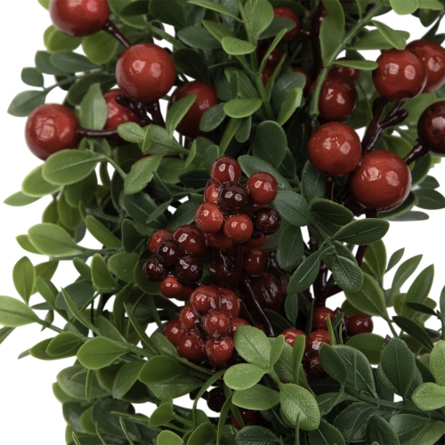 Red Berry and Boxwood Artificial Christmas Wreath - 20" - Unlit