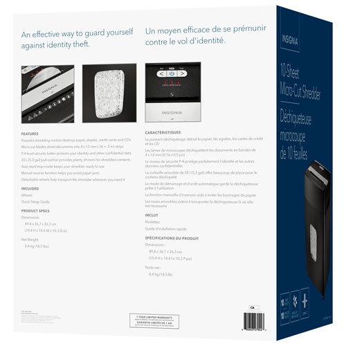 Remis à neuf - Déchiqueteuse micro-coupe 10 feuilles d'Insignia (NS-S10MCBK2-C)