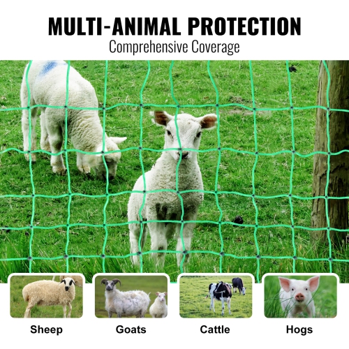 VEVOR 35" H x 164' L, Electric Fence Netting, PE Net Fencing with Posts & Double-Spiked Stakes, Utility Portable Mesh for Goats, Sheep, Used in