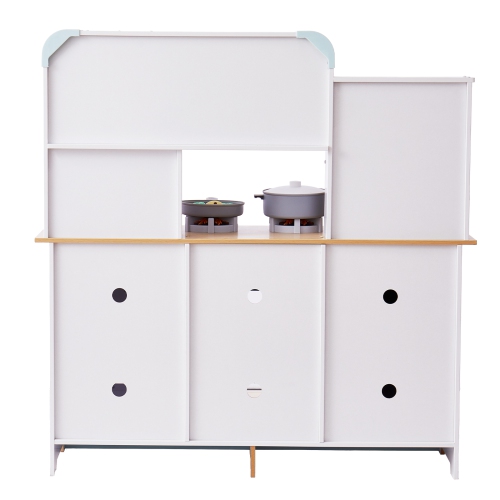 VEVOR Play Kitchen for Kids, Wooden Toy Kitchen Set with Lights and Sounds, Toddler Kitchen with Ice Maker, Oven, Sink, Microwaves, Fridge and