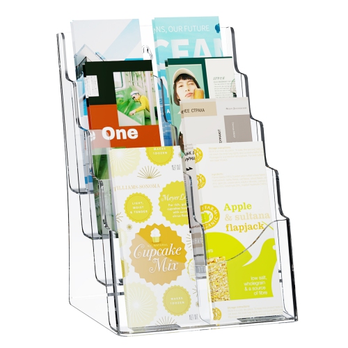 VEVOR  8.5 X 11 Inch Acrylic Brochure Holder, 4-Tier Clear Acrylic Literature Display Stand, Plastic Literature Organizer Flyer Stand & Removable
