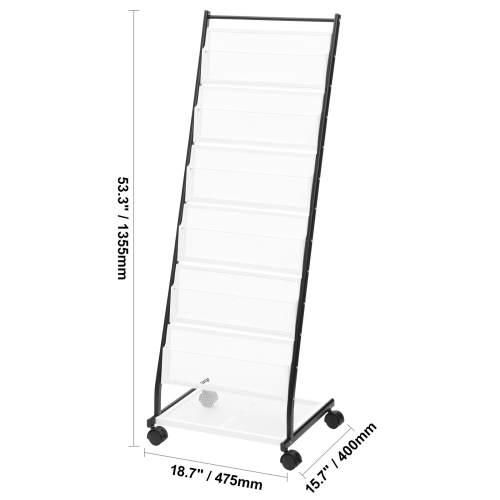 VEVOR 6-Tier Brochure Display Rack, Magazine Literature Display Stand, Floor Standing Magazine Rack Newspaper Catalog Holders, Movable with 4 Wheels