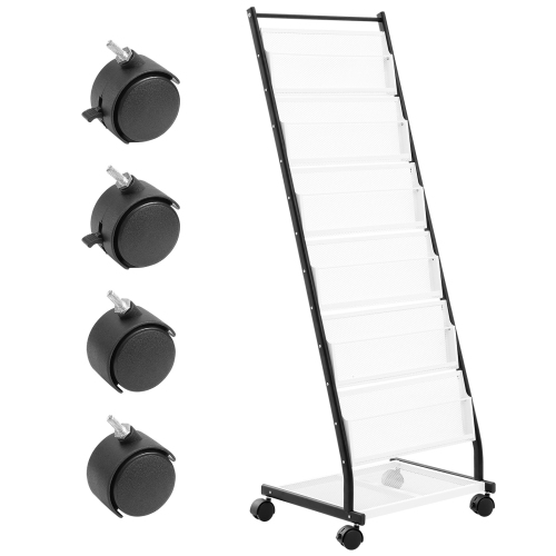 VEVOR 6-Tier Brochure Display Rack, Magazine Literature Display Stand, Floor Standing Magazine Rack Newspaper Catalog Holders, Movable with 4 Wheels
