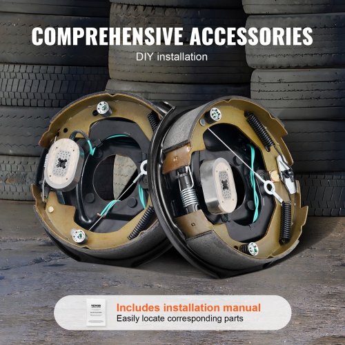 VEVOR 10" x 2-1/4" Electric Trailer Brake Assembly, 1 Pair Self-Adjusting Electric Brakes Kit for 3500 lbs Axle, 4-Hole Mounting, for Brake System