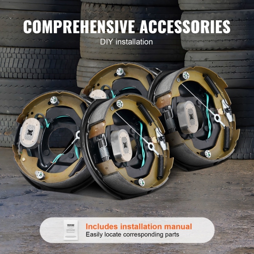 VEVOR 10" x 2-1/4" Electric Trailer Brake Assembly, 2 Pairs Self-Adjusting Electric Brakes Kit for 3500 lbs Axle, 4-Hole Mounting,for Brake System