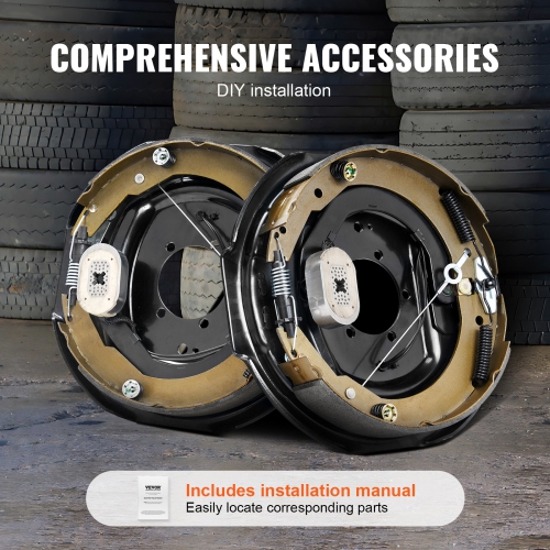VEVOR 12" x 2" Electric Trailer Brake Assembly, 1 Pair Self-Adjusting Electric Brakes Kit for 7000 lbs Axle, 5-Hole Mounting, for Braking System Part