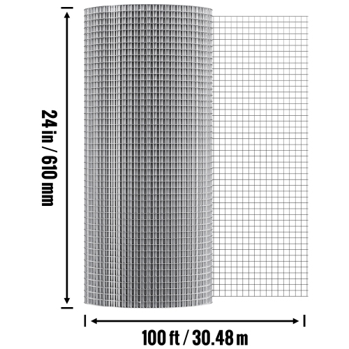 VEVOR 1/2 inch 24in x 100 ft Hardware Cloth, 19 Gauge, Hot Dipped Galvanized Wire Mesh Roll, Chicken Wire Fencing, Wire Mesh for Rabbit Cages,