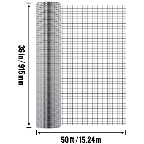 VEVOR 1/2 inch 36in x 50 ft Hardware Cloth, 19 Gauge, Hot Dipped Galvanized Wire Mesh Roll, Chicken Wire Fencing, Wire Mesh for Rabbit Cages, Garden,