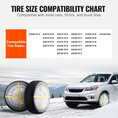 VEVOR Thickened Snow Socks for Tires, Polyester Fiber Tire Socks with Elastic Straps, Snow Traction Tire Cover for Car, SUV, Pickup and Truck-Medium