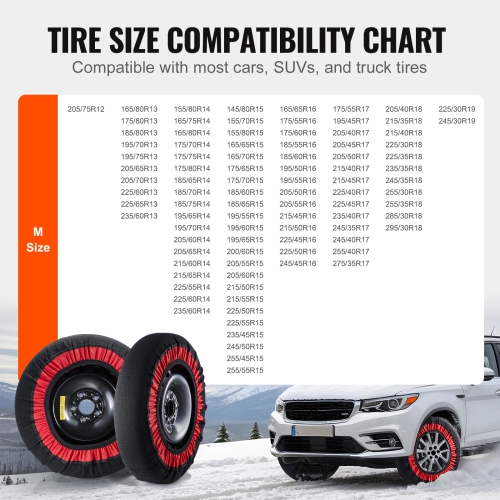 VEVOR Thickened Snow Socks for Tires, Polyester Fiber Tire Socks with Elastic Straps, Snow Traction Tire Cover for Car, SUV, Pickup and Truck-Extra