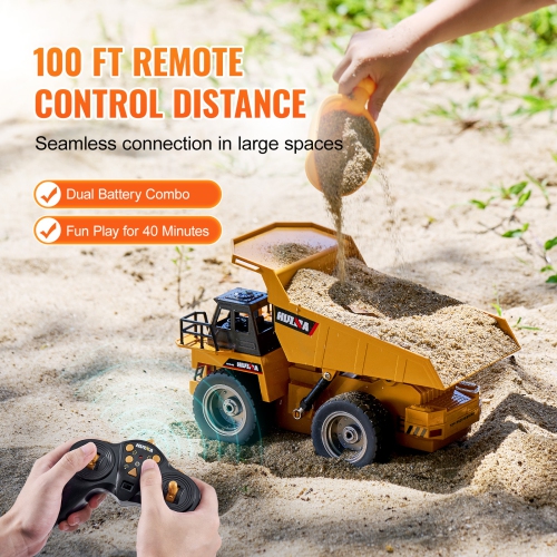 Camion à benne téléguidé VEVOR, échelle 1:18 à 9 canaux, camion à benne téléguidé téléguidé avec cabine en métal et lumière, 2 batteries