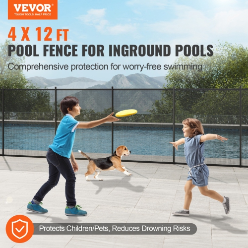 VEVOR 4 x 12 FT Pool Fence, Pool Fences for Inground Pools, Removable Child Safety Pool Fencing, Easy DIY Installation Swimming Pool Fence, 340gms