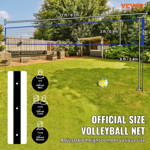 VEVOR Outdoor Portable Volleyball Net System, Adjustable Height Steel Poles, Professional Volleyball Set with PVC Volleyball, Pump, Carrying Bag,
