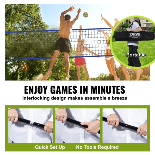 VEVOR Outdoor Portable Volleyball Net System, Adjustable Height Steel Poles, Professional Volleyball Set with PVC Volleyball, Pump, Carrying Bag,
