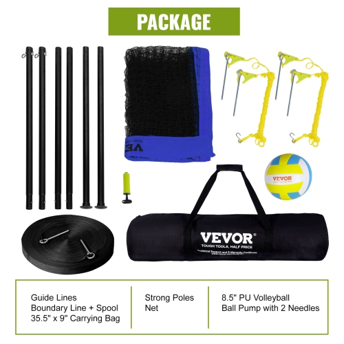 VEVOR Outdoor Portable Volleyball Net System, Adjustable Height Steel Poles, Professional Volleyball Set with PVC Volleyball, Pump, Carrying Bag,