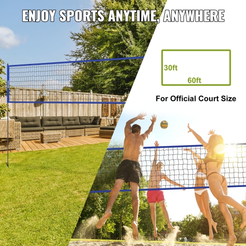 VEVOR Outdoor Portable Volleyball Net System, Adjustable Height Steel Poles, Professional Volleyball Set with PVC Volleyball, Pump, Carrying Bag,