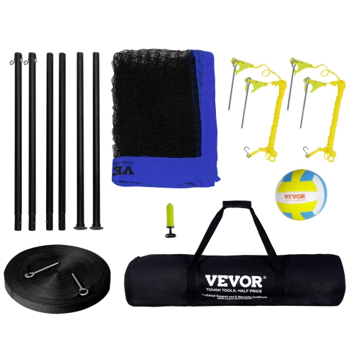 VEVOR Outdoor Portable Volleyball Net System, Adjustable Height Steel Poles, Professional Volleyball Set with PVC Volleyball, Pump, Carrying Bag,