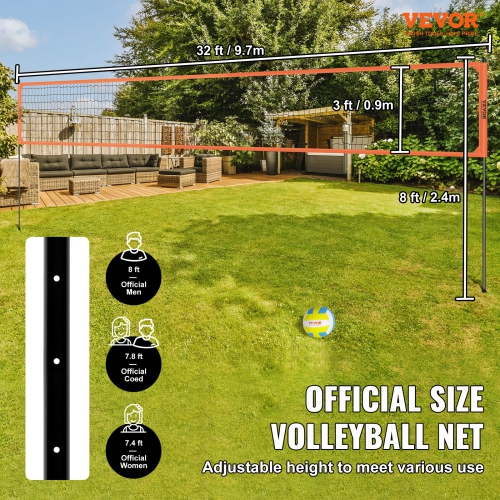 VEVOR Outdoor Portable Volleyball Net System, Adjustable Height Aluminum Poles, Professional Volleyball Set with PVC Volleyball, Pump, Carrying Bag,