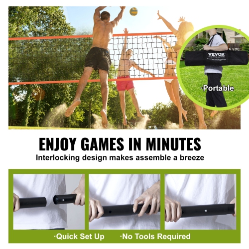 VEVOR Outdoor Portable Volleyball Net System, Adjustable Height Aluminum Poles, Professional Volleyball Set with PVC Volleyball, Pump, Carrying Bag,