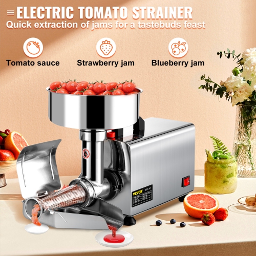 VEVOR 110V Electric Tomato Strainer 370W Commercial Tomato Milling Machine Stainless Steel Tomato Press and Strainer 90-160 Kg/H Pure Copper Motor