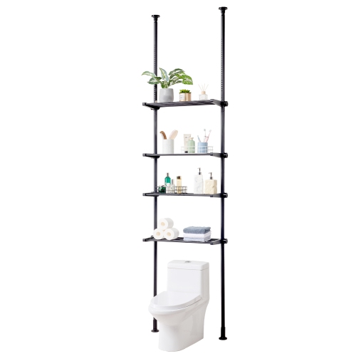 VEVOR Over the Toilet Storage, 4-Tier Adjustable Over Toilet Organizer, Low-carbon Steel 53"-132" Tall Storage Shelf Rack, Easy Assembly Laundry