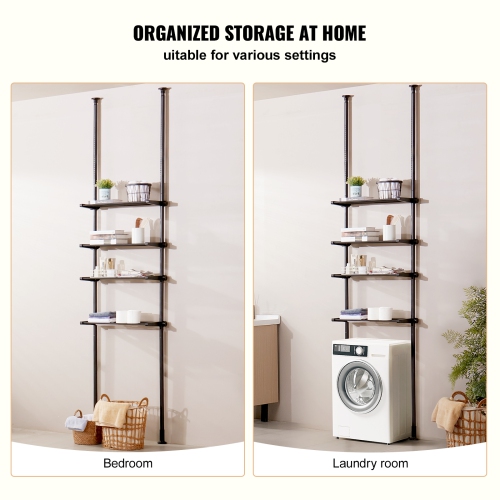 VEVOR Over the Toilet Storage, 4-Tier Adjustable Over Toilet Organizer, Low-carbon Steel 53"-132" Tall Storage Shelf Rack, Easy Assembly Laundry