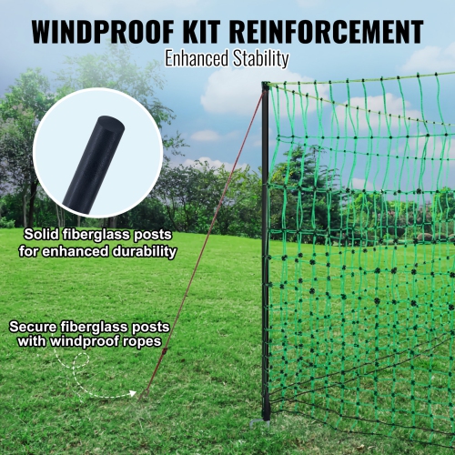 VEVOR 48" H x 168' L, Electric Fence Netting, PE Net Fencing Kit with Posts & Double-Spiked Stakes, Utility Portable Mesh for Chickens, Used in