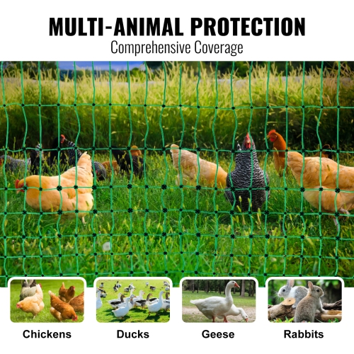 VEVOR 48" H x 168' L, Electric Fence Netting, PE Net Fencing Kit with Posts & Double-Spiked Stakes, Utility Portable Mesh for Chickens, Used in