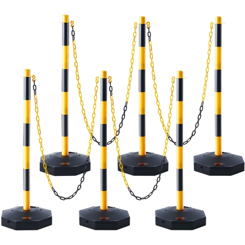 VEVOR Adjustable Traffic Delineator Post Cones, 6 Pack, Traffic Safety Delineator Barrier with Fillable Base 8FT Chain, for Traffic Control Warning ,