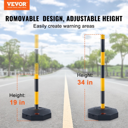 VEVOR Adjustable Traffic Delineator Post Cones, 6 Pack, Traffic Safety Delineator Barrier with Fillable Base 8FT Chain, for Traffic Control Warning ,