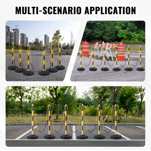 VEVOR Adjustable Traffic Delineator Post Cones, 6 Pack, Traffic Safety Delineator Barrier with Fillable Base 8FT Chain, for Traffic Control Warning ,