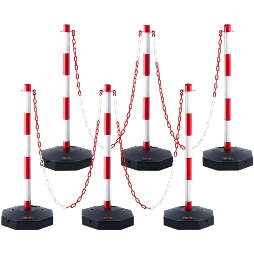 VEVOR Adjustable Traffic Delineator Post Cones, 6 Pack, Traffic Safety Delineator Barrier with Fillable Base 6.6FT Chain, for Traffic Control Warning
