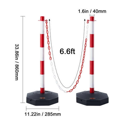 VEVOR Adjustable Traffic Delineator Post Cones, 6 Pack, Traffic Safety Delineator Barrier with Fillable Base 6.6FT Chain, for Traffic Control Warning