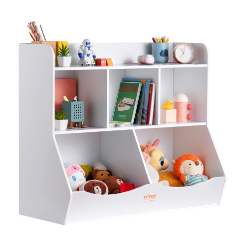 VEVOR Wood Kid Storage Cubby, Toy Storage Organizer with Bookshelf, 5-Cubby Wood Toy Storage Cabinet, Children Book Toy Shelf for Kids Room,