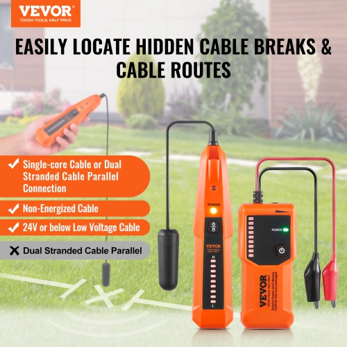 VEVOR 3 FT Underground Cable Locator. Detection Depth,Wire Tracer Break Detector Finder, 1000 FT Max.Detection Length Cable Tester for Pet Fence