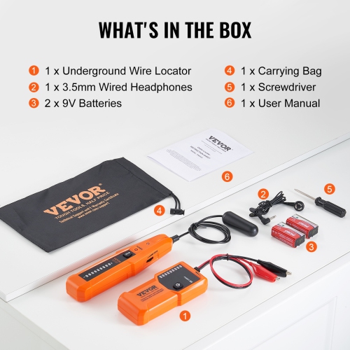 VEVOR 3 FT Underground Cable Locator. Detection Depth,Wire Tracer Break Detector Finder, 1000 FT Max.Detection Length Cable Tester for Pet Fence