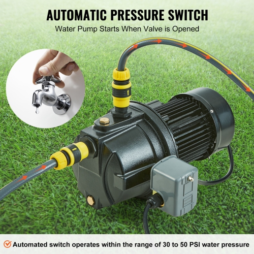 VEVOR 1HP Premium Cast Iron Shallow Well Jet Water Pump, 115 Volt, 17.6 GPM 164 FT Irrigation Water Pump, for Agricultural Garden Irrigation