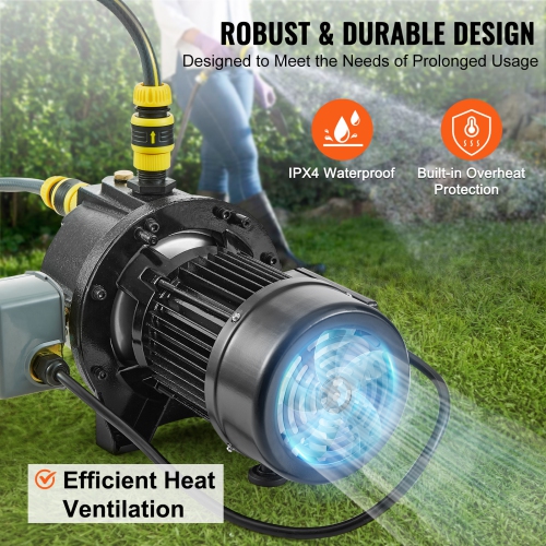 VEVOR 1HP Premium Cast Iron Shallow Well Jet Water Pump, 115 Volt, 17.6 GPM 164 FT Irrigation Water Pump, for Agricultural Garden Irrigation